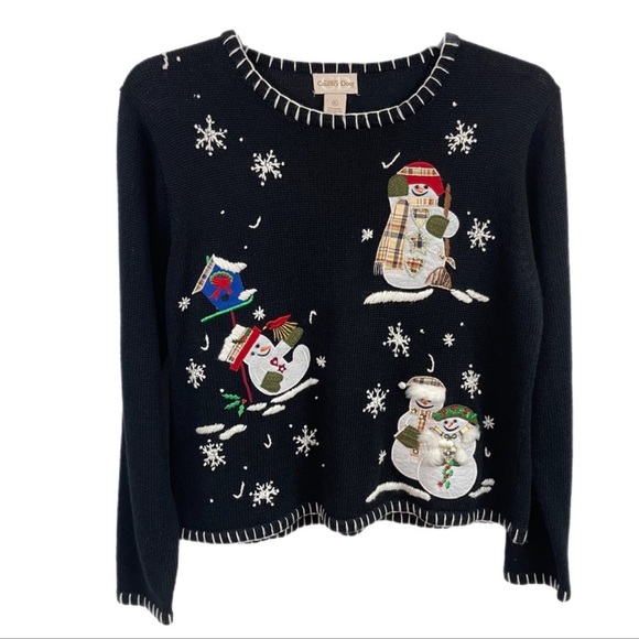 Through The Country Door Sweaters - Through The Country Door Ugly Christmas Snowman Sweater XL Crewneck Black